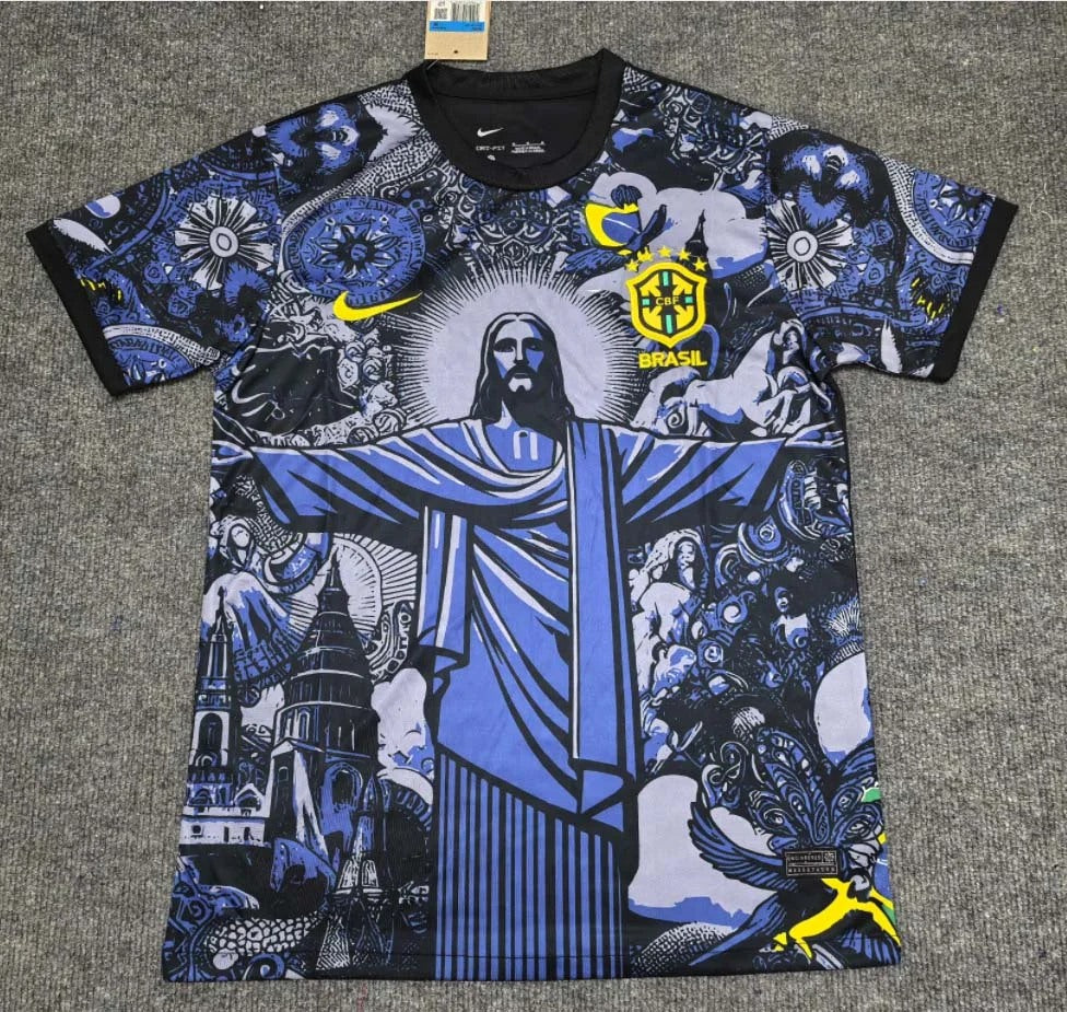 2024 Brazil Special Edition Jesus Blue and gray Shirt