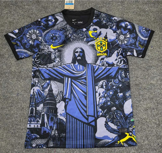 2024 Brazil Special Edition Jesus Blue and gray Shirt