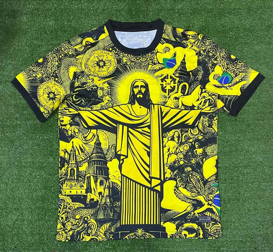 2024 Brazil Special Edition Jesus Yellow Gray Shirt