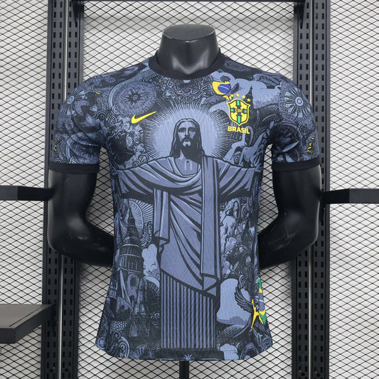 2024 Player Version Brazil Special Edition Jesus Black Gray Shirt